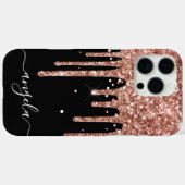 Roze Goud Glitter Druppels Zwarte Glam Handtekenin Case-Mate iPhone Case (Achterkant (horizontaal))