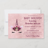 Roze Goud Glitter Eenhoorn Baby Shower Kaart (Voorkant)