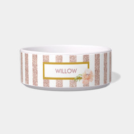 Roze Goud Glitter en Witte Strepen Voerbakje