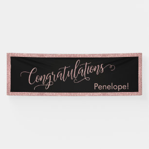Roze Goud Glitter Felicitaties Typografie Zwart Spandoek