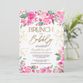  roze goud glitter florale vrijgezellenfeest kaart (Staand voorkant)