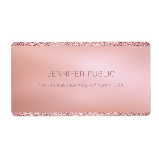 Roze Goud Glitter Gepersonaliseerde Sjabloon Verze Etiket (Voorkant)