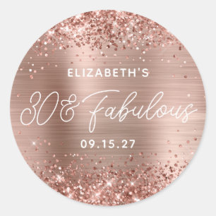 Roze Goud Glitter Glam Moderne Script 30 & Fabulou Ronde Sticker