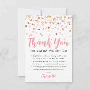 Roze Goud Glitter Glans Confetti Verjaardag Bedankkaart