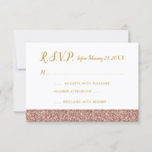 Roze Goud Glitter & Goud RSVP 3.5x5 A1 Kaartje