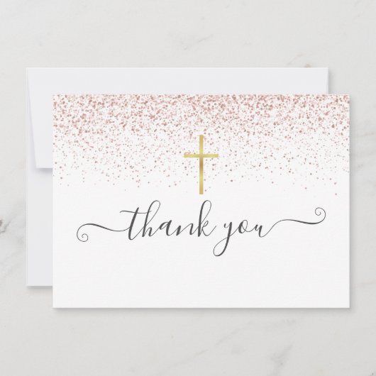 Roze Goud Glitter Gouden Kruisbeeld Script Bedankkaart (Voorkant)