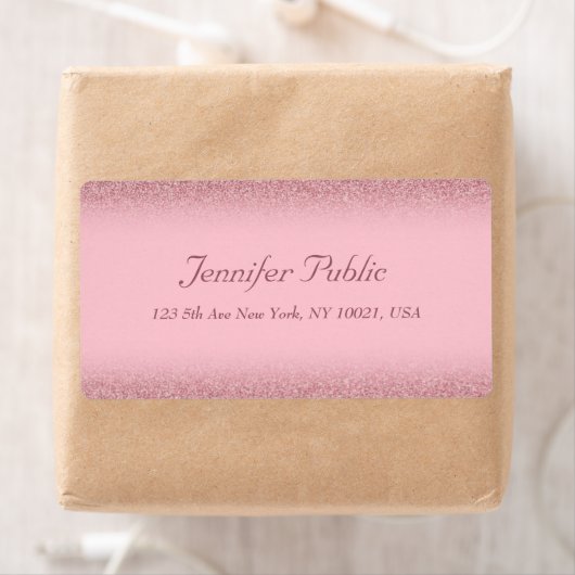 Roze Goud Glitter Handgeschreven Naam Sjabloon Etiket (Insitu)