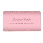 Roze Goud Glitter Handgeschreven Naam Sjabloon Etiket (Voorkant)