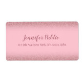 Roze Goud Glitter Handgeschreven Verzendsjabloon Etiket (Voorkant)