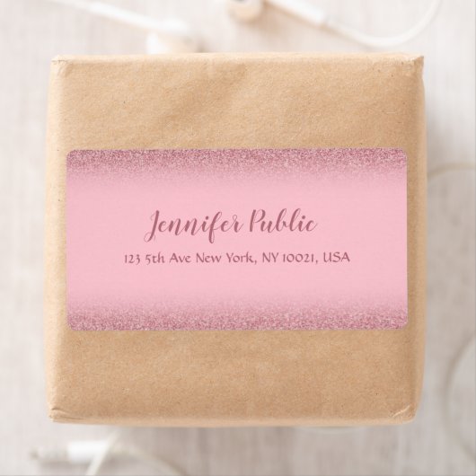 Roze Goud Glitter Handgeschreven Verzendtemplate Etiket (Insitu)