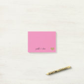 Roze Goud Glitter Hart Post-it® Notes (Op bureau)