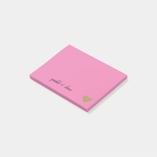 Roze Goud Glitter Hart Post-it® Notes (Schuin)