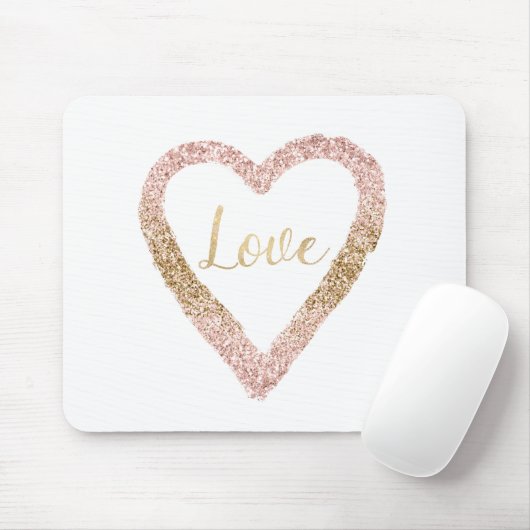 Roze Goud Glitter Liefde Hart Muismat (Met muis)