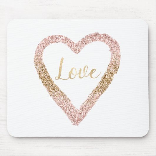 Roze Goud Glitter Liefde Hart Muismat (Voorkant)