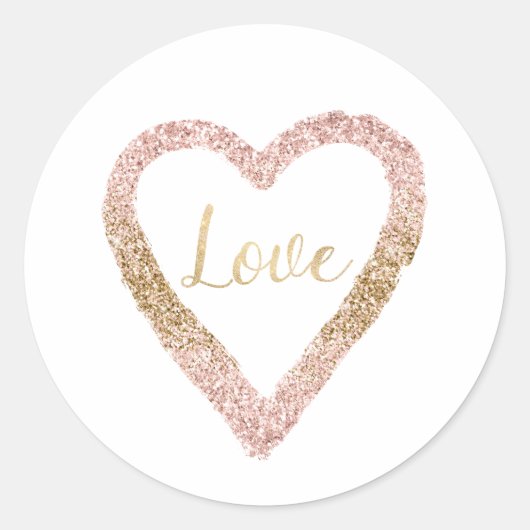 Roze Goud Glitter Liefde Hart Ronde Sticker (Voorkant)