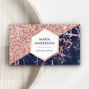 Roze Goud Glitter Marineblauwe Marmer Make-up Arti Visitekaartje