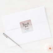 Roze Goud Glitter & Marmer Dank je Vierkante Sticker (Envelop)
