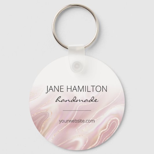 Roze Goud Glitter Marmer Sleutelhanger (Voorkant)