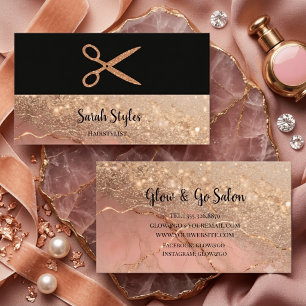 Roze Goud Glitter Marmer & Zwarte Haarstylist Visitekaartje