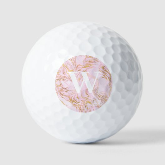 Roze Goud Glitter Marmeren Monogram Golfballen (Voorkant)