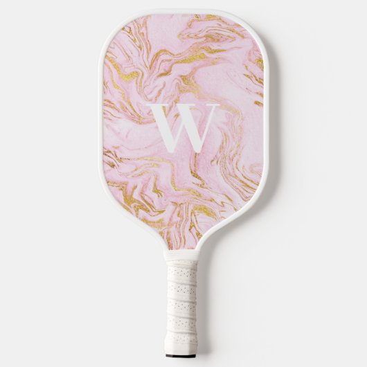 Roze Goud Glitter Marmeren Monogram Pickleball Paddle (Achterkant)