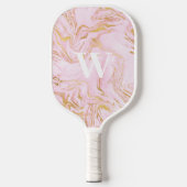 Roze Goud Glitter Marmeren Monogram Pickleball Paddle (Voorkant)