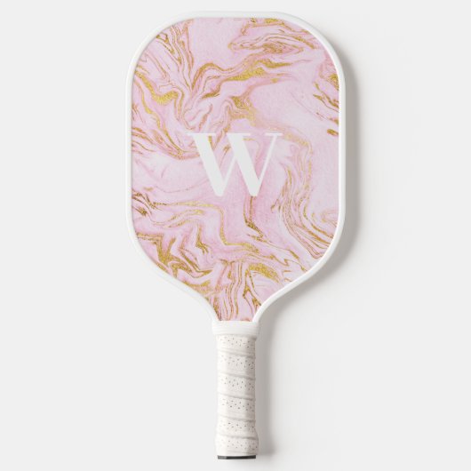 Roze Goud Glitter Marmeren Monogram Pickleball Paddle (Voorkant)