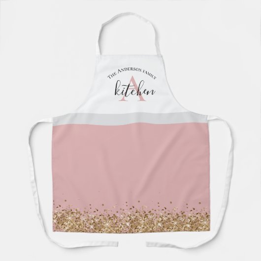 roze goud glitter monogram aangepast schort (Voorkant)