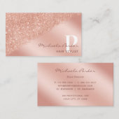 Roze Goud Glitter Monogram Haarstylist Trendy Visitekaartje (Voorkant / Achterkant)
