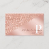 Roze Goud Glitter Monogram Haarstylist Trendy Visitekaartje (Voorkant)