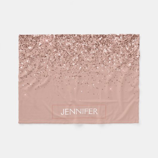 Roze Goud Glitter Monogram Naam Luxe Fleece Deken (Voorkant (Horizontaal))
