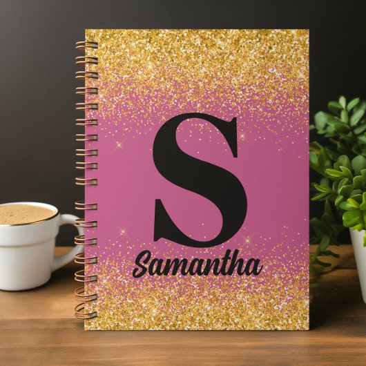 Roze Goud Glitter monogram Notitieboek
