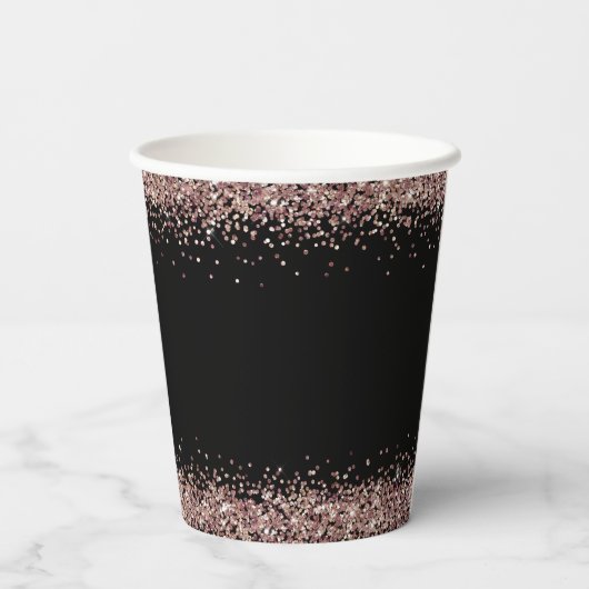 Roze Goud Glitter Namen Verlovingsfeest Zwart Papieren Bekers (Achterkant)
