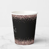 Roze Goud Glitter Namen Verlovingsfeest Zwart Papieren Bekers (Links)
