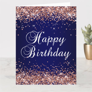 Roze Goud Glitter Navy Ombre Gelukkige Verjaardag Kaart