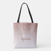 Roze Goud Glitter Nep Monogram Tote Bag (Achterkant)