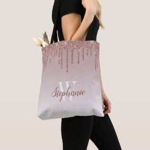 Roze Goud Glitter Nep Monogram Tote Bag