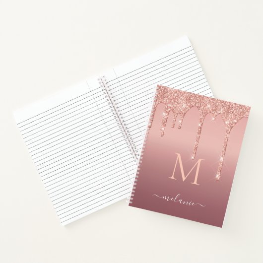 Roze Goud Glitter Notitieboek Aangepaste Naam Lett (Binnen)