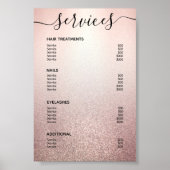 Roze Goud Glitter Ombre Salon Service Menu Poster (Voorkant)