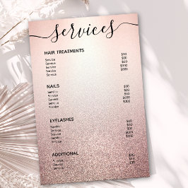 Roze Goud Glitter Ombre Salon Service Menu Poster