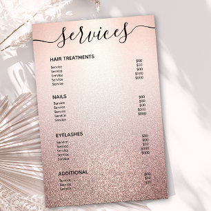 Roze Goud Glitter Ombre Salon Service Menu Poster
