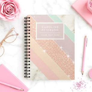 Roze Goud Glitter Pastel Marmer Diagonale Strepen Notitieboek