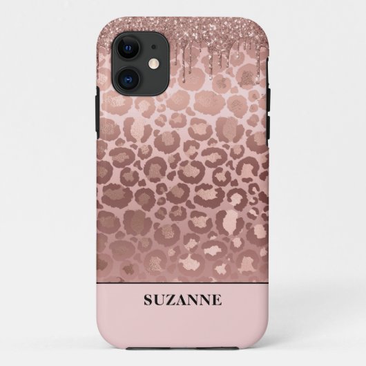 Roze Goud Glitter Roze Luipaard Patroon Monogram C Case-Mate iPhone Case (Achterkant)