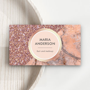 Roze Goud Glitter Roze Marmer Salon Visagist Visitekaartje