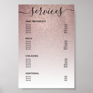 Roze Goud Glitter Salon Prijslijst Service Menu Poster