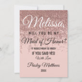 Roze Goud Glitter Schitter Bruidsmeisje Kaart (Voorkant)
