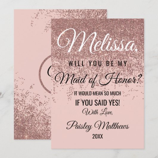 Roze Goud Glitter Schitter Bruidsmeisje Kaart (Voorkant / Achterkant)