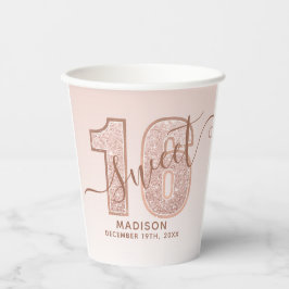 Roze Goud Glitter Script Sweet 16 Verjaardag Papieren Bekers