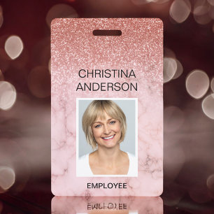 Roze Goud Glitter Werknemersnaam Foto Zakelijk Badge