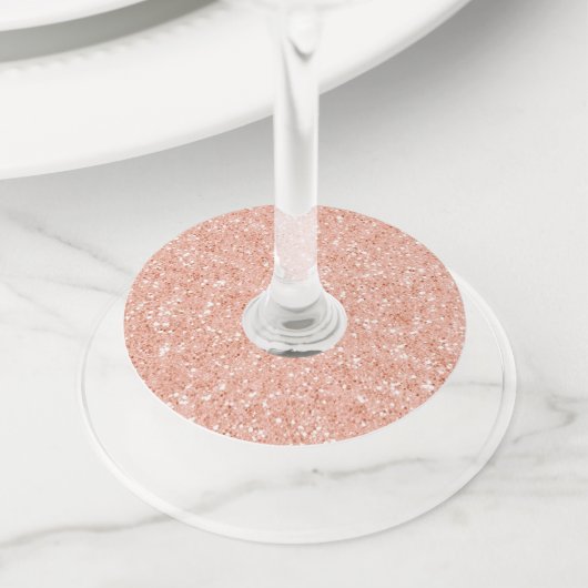 Roze Goud Glitter Wijnglaslabel (Dichtbij)